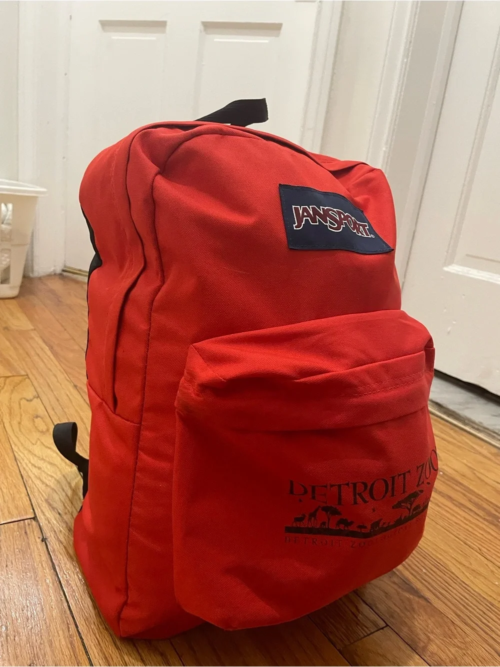 Jansport Red Backpack with Front Pocket and Detroit Zoo Print